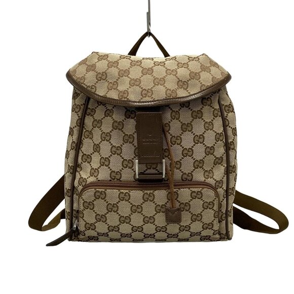 GUCCI GG Beige Dark Brown Jacquard Leather Backpack 656-040725 - Picture 1 of 14
